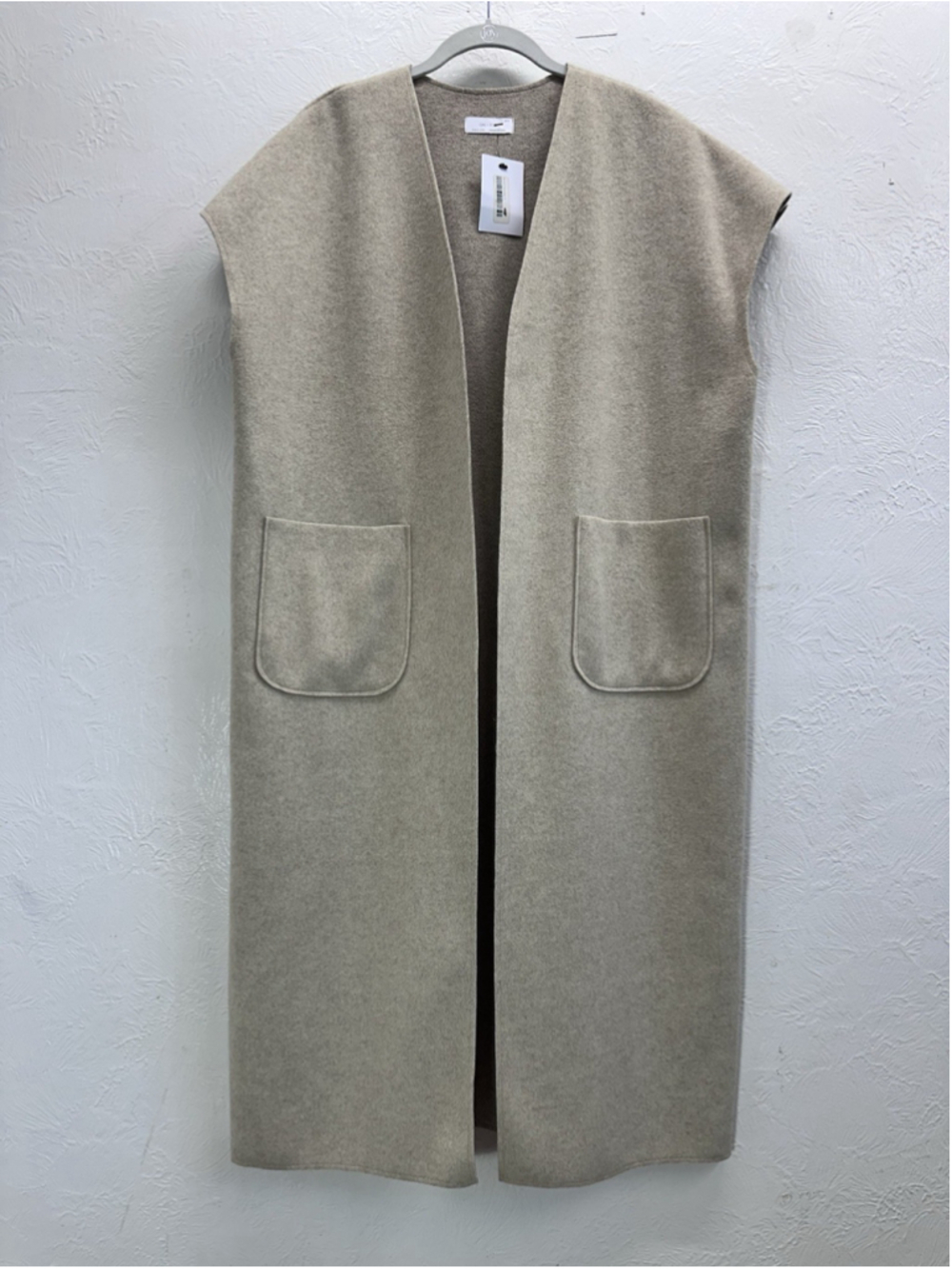 NWT OAK + FORT Longline Vest Duster Gilet Open Front Pockets Beige Oatmeal OS